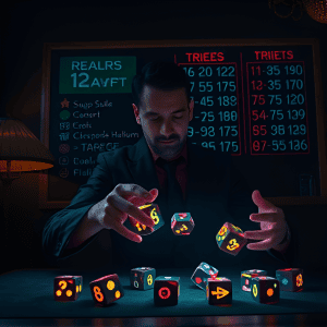 A_mysterious_dealer_in_a_dimly_lit_room_rolling_dice_that_emit_glowing_numbers_A_blackboard_behind_h_3451607685